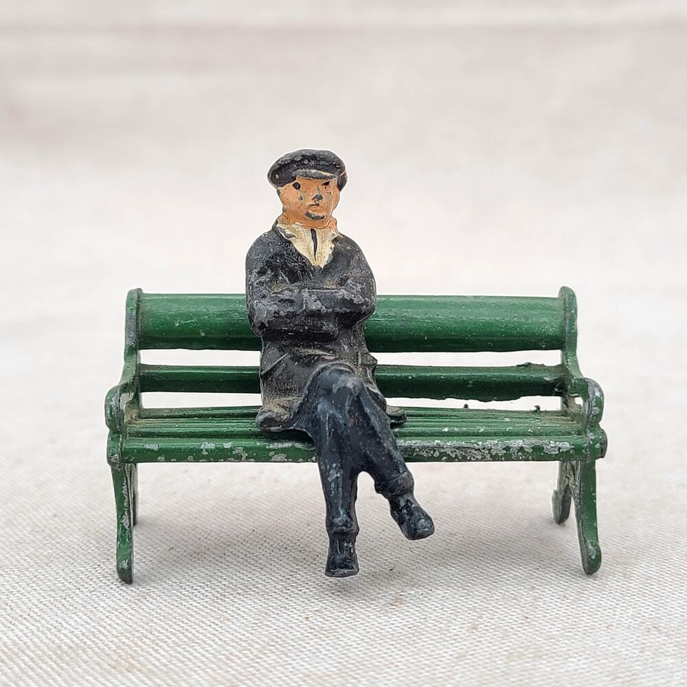 Vintage J Hill & Co England Lead Figures Man on Park Bench Miniatures